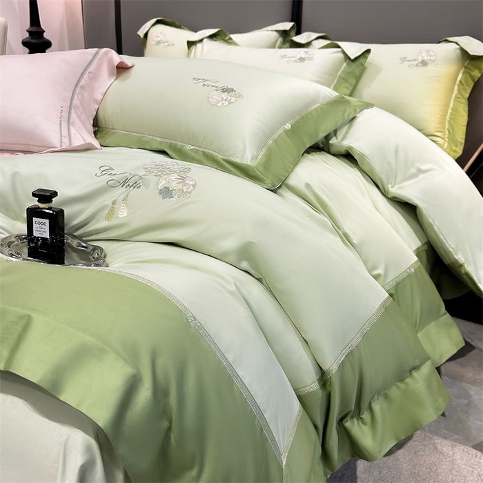 91家纺网 家纺一手货源 找家纺 美娘阁2025新款双股长绒棉居家款四件套 凯瑟琳-云瓷青