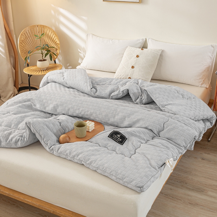 91家纺网 家纺一手货源 找家纺 居易简 2025秋冬新款直播华夫格大豆被冬被立体包边订棉工艺水洗棉大豆被 流光灰