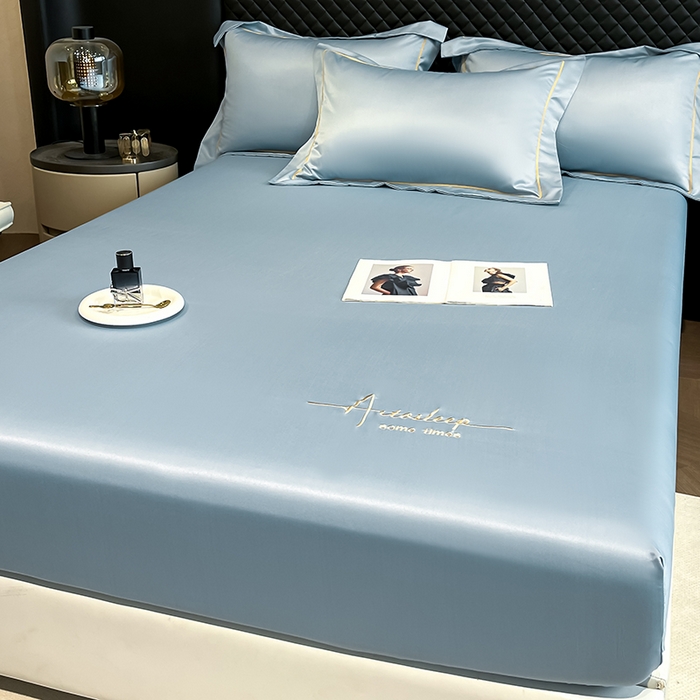 91家纺网 家纺一手货源 找家纺 露梦家纺 2025新款A类水洗原棉刺绣款床笠-星辰系列（提供买家秀） 星辰-海青