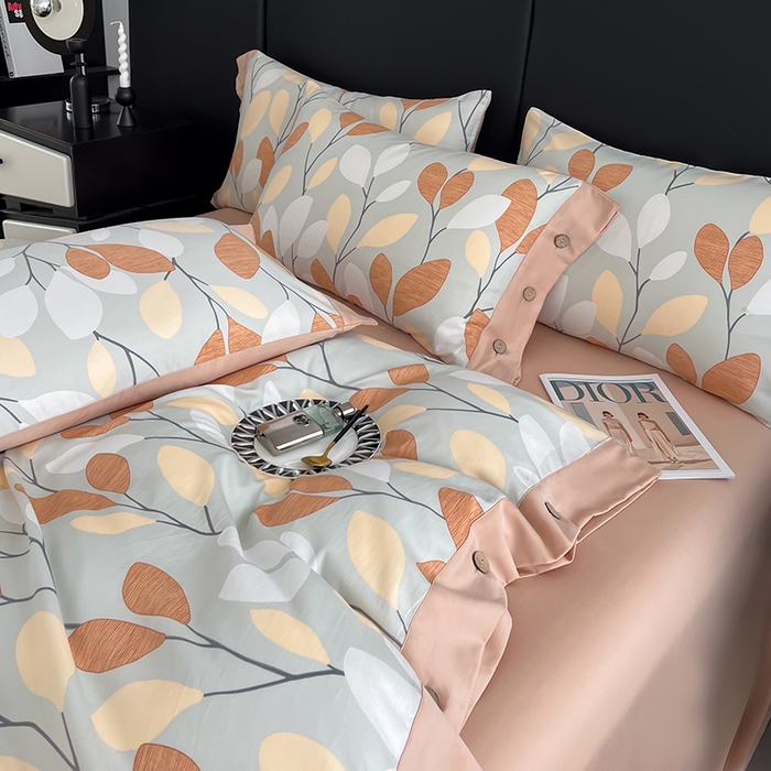 91家纺网 家纺一手货源 找家纺 艾迪尚家纺 2025新款柔丝茸磨毛印花纽扣款四件套 春之语