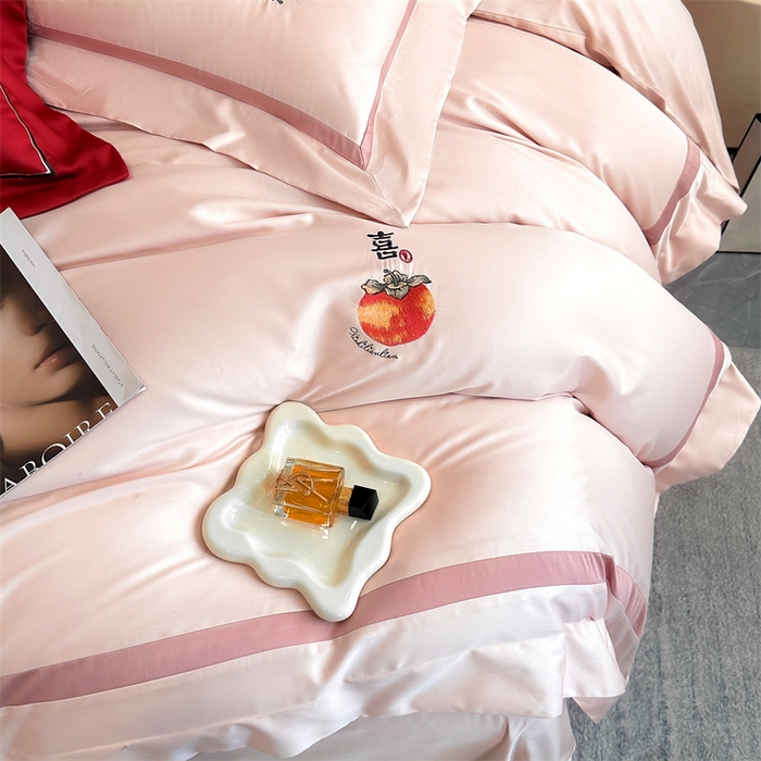 91家纺网 家纺一手货源 找家纺 美娘阁2025新款双股长绒棉居家款四件套 好柿连连-落樱粉