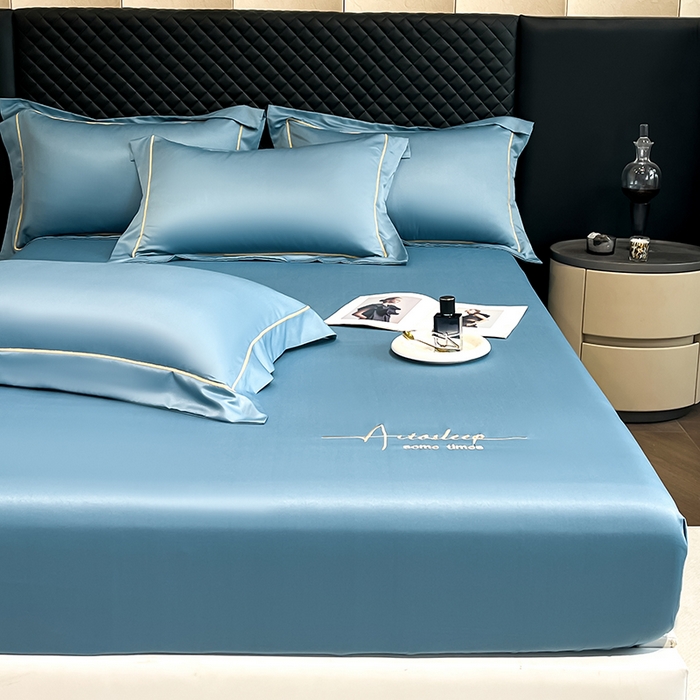 91家纺网 家纺一手货源 找家纺 露梦家纺 2025新款A类水洗原棉刺绣款床笠-星辰系列（提供买家秀） 星辰-冰蓝