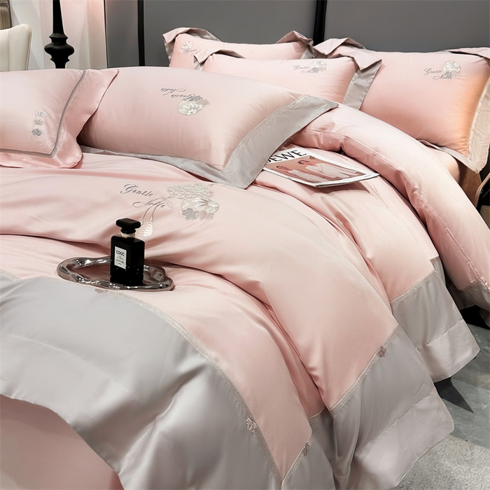 91家纺网 家纺一手货源 找家纺 美娘阁2025新款双股长绒棉居家款四件套 凯瑟琳-丹妮粉