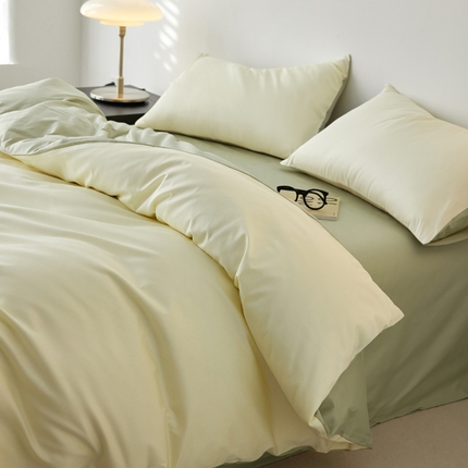 安莱生活 2024新款100s全棉贡缎四件套 月光白-草绿