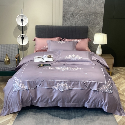 2025新款双股长绒棉居家款提花系列四件套 依恋（魅力紫）