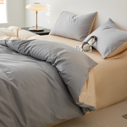 安莱生活 2024新款100s全棉贡缎四件套 红灰-棕灰