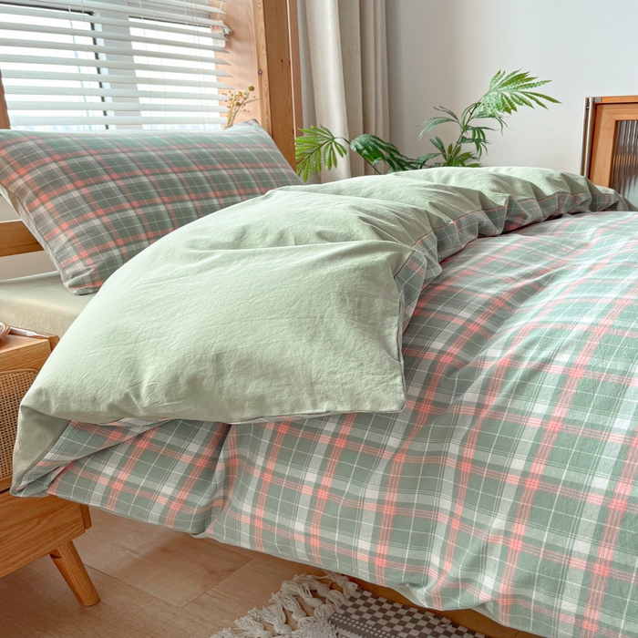 91家纺网 家纺一手货源 找家纺 吉象 2025新款水洗棉学生三件套 初晴绿