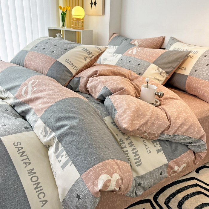 91家纺网 家纺一手货源 找家纺 西引力 2024新款全棉印花单被套 英伦字母