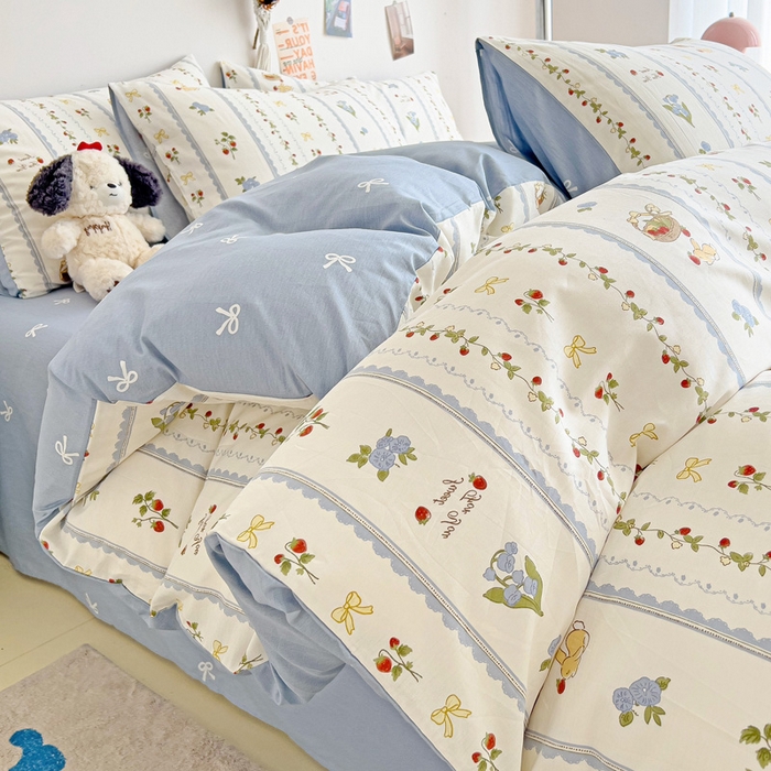 91家纺网 家纺一手货源 找家纺 西引力 2024新款全棉印花四件套 草莓圆