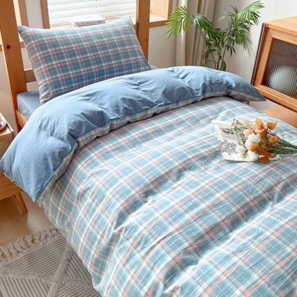 91家纺网 家纺一手货源 找家纺 吉象 2025新款水洗棉学生三件套 初晴蓝