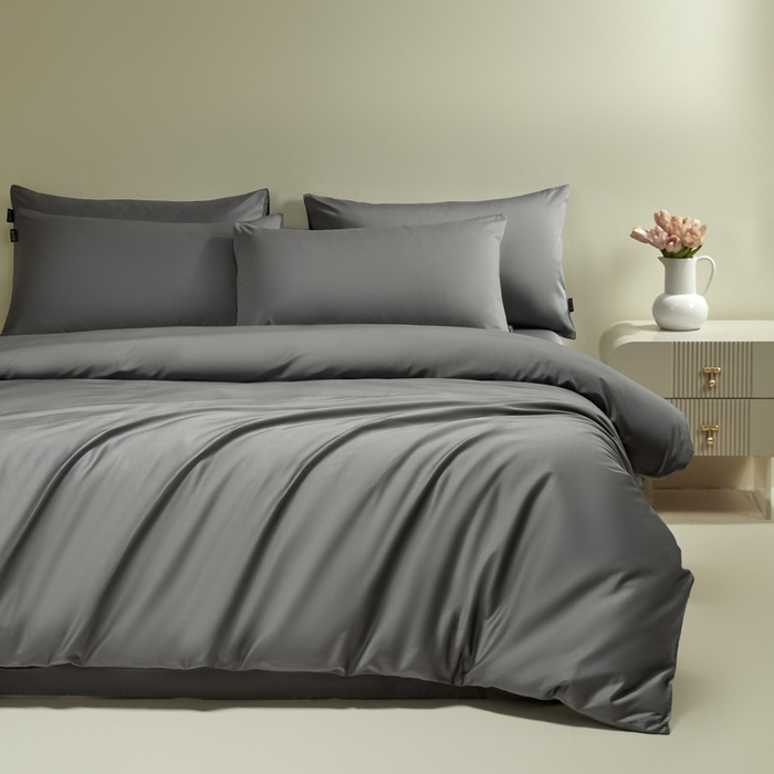 91家纺网 家纺一手货源 找家纺 安莱生活 2024新款100s全棉贡缎四件套 帝都灰