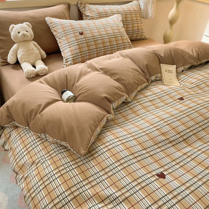 91家纺网 家纺一手货源 找家纺 玉海棠 2024新款AB版软糯针织棉印花四件套 格调-咖-