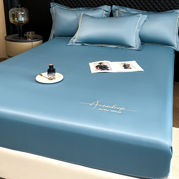 91家纺网 家纺一手货源 找家纺 露梦家纺 2025新款A类水洗原棉刺绣款床笠-星辰系列（提供买家秀） 星辰-冰蓝