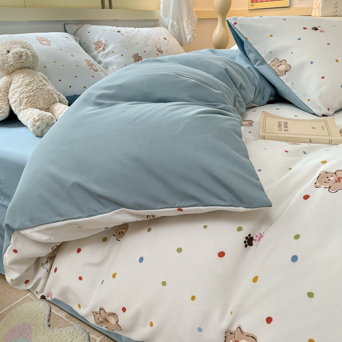 91家纺网 家纺一手货源 找家纺 玉海棠 2024新款AB版软糯针织棉印花四件套 饼干熊-