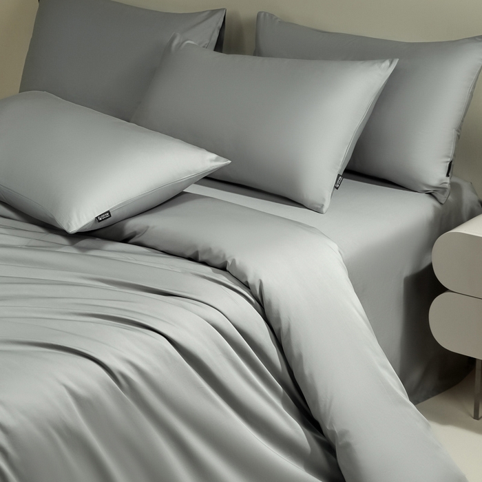 91家纺网 家纺一手货源 找家纺 安莱生活 2024新款100s全棉贡缎四件套 红灰