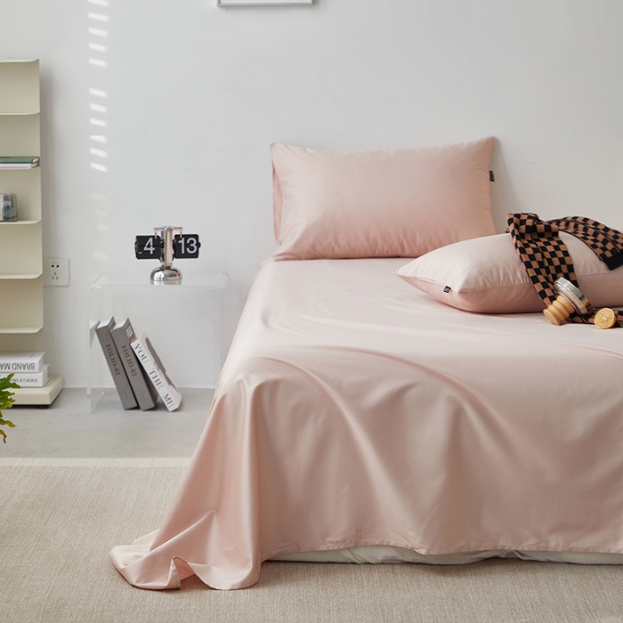 91家纺网 家纺一手货源 找家纺 安莱生活 2024新款100s全棉贡缎单床单 虾粉