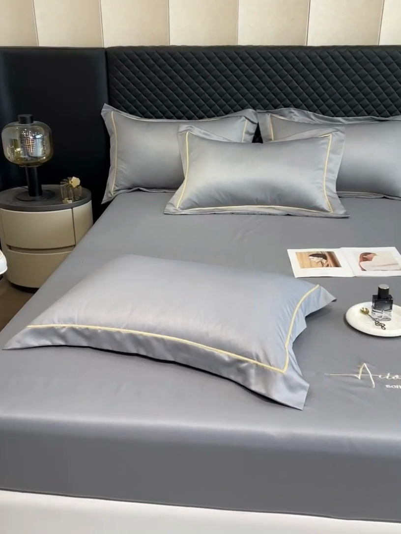 91家纺网 家纺一手货源 找家纺 露梦家纺 2025新款A类水洗原棉刺绣款床笠-星辰系列（提供买家秀） 星辰-高级灰