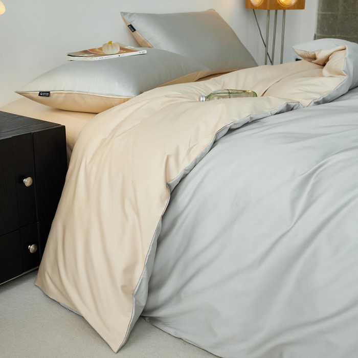 91家纺网 家纺一手货源 找家纺 安莱生活 2024新款100s全棉贡缎四件套 高级灰-棕灰