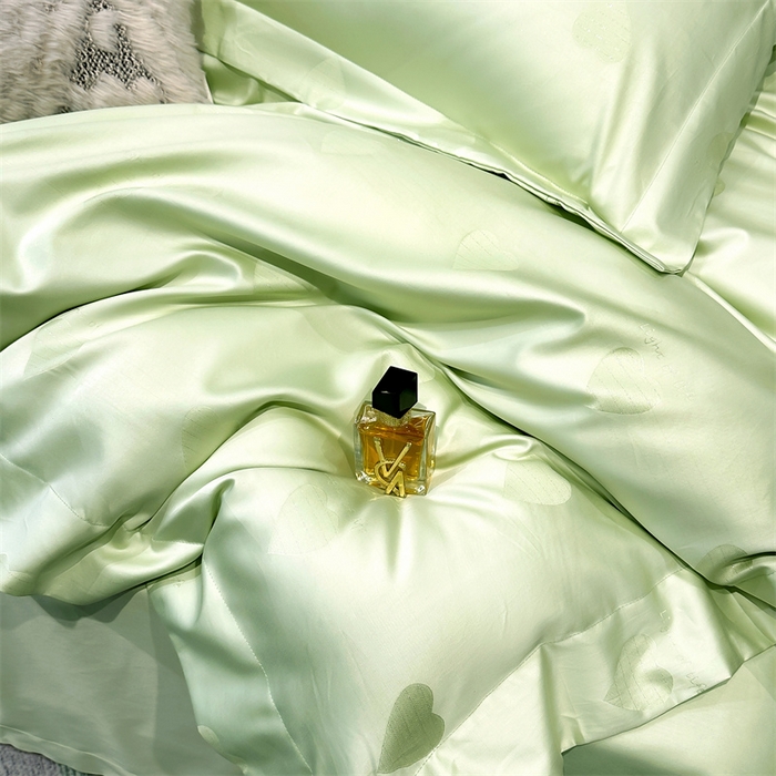 91家纺网 家纺一手货源 找家纺 2025新款双股长绒棉居家款提花系列四件套 心动-牛油果绿