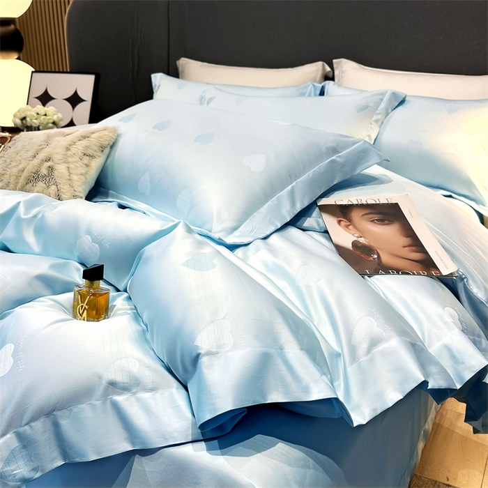 91家纺网 家纺一手货源 找家纺 2025新款双股长绒棉居家款提花系列四件套 心动-天空蓝