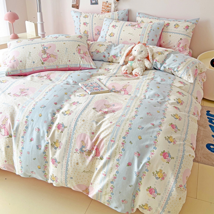 91家纺网 家纺一手货源 找家纺 西引力 2024新款全棉印花单被套 花园兔兔