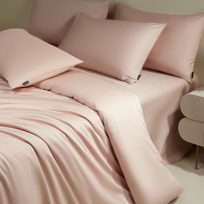 91家纺网 家纺一手货源 找家纺 安莱生活 2024新款100s全棉贡缎四件套 虾粉