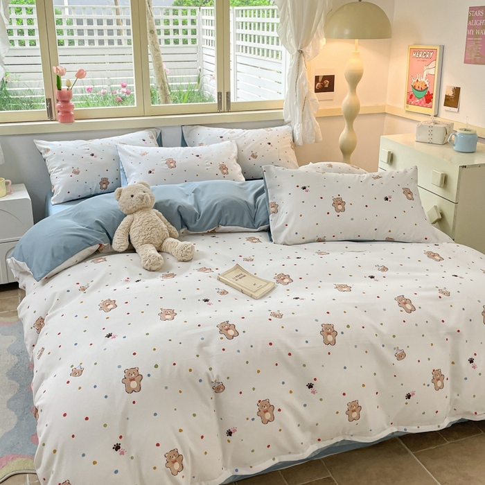 91家纺网 家纺一手货源 找家纺 玉海棠 2024新款AB版软糯针织棉印花四件套 饼干熊-