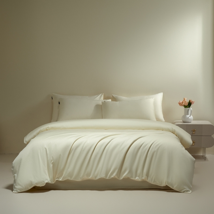 91家纺网 家纺一手货源 找家纺 安莱生活 2024新款100s全棉贡缎四件套 月光白