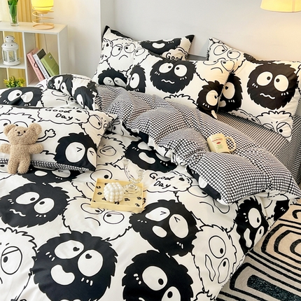 91家纺网 家纺一手货源 找家纺 西引力 2024新款全棉印花四件套 煤球