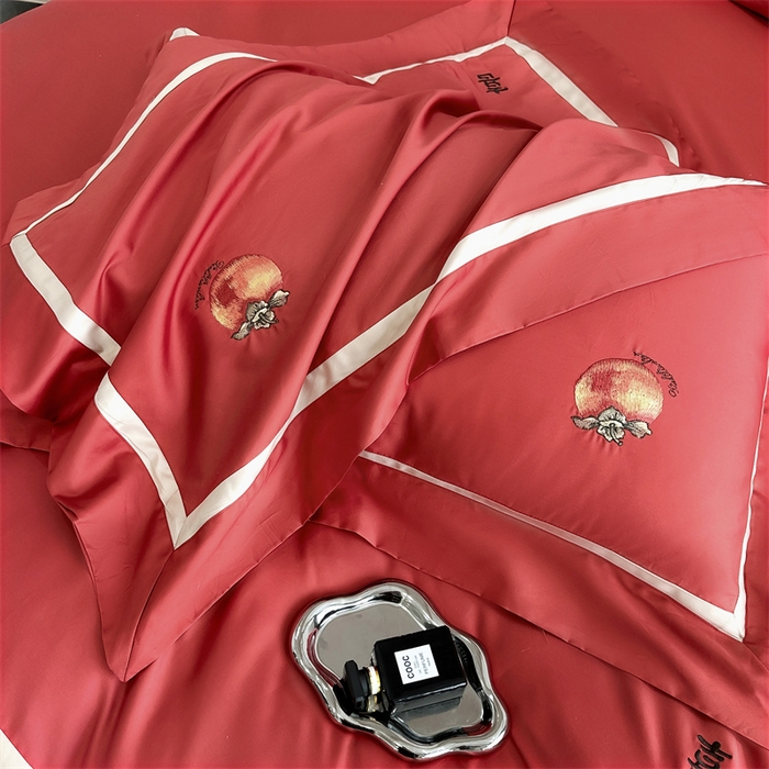 91家纺网 家纺一手货源 找家纺 美娘阁2025新款双股长绒棉居家款四件套 好柿连连-酒红