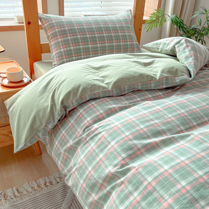 91家纺网 家纺一手货源 找家纺 吉象 2025新款水洗棉学生三件套 初晴绿