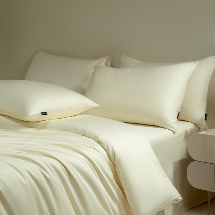 91家纺网 家纺一手货源 找家纺 安莱生活 2024新款100s全棉贡缎四件套 月光白