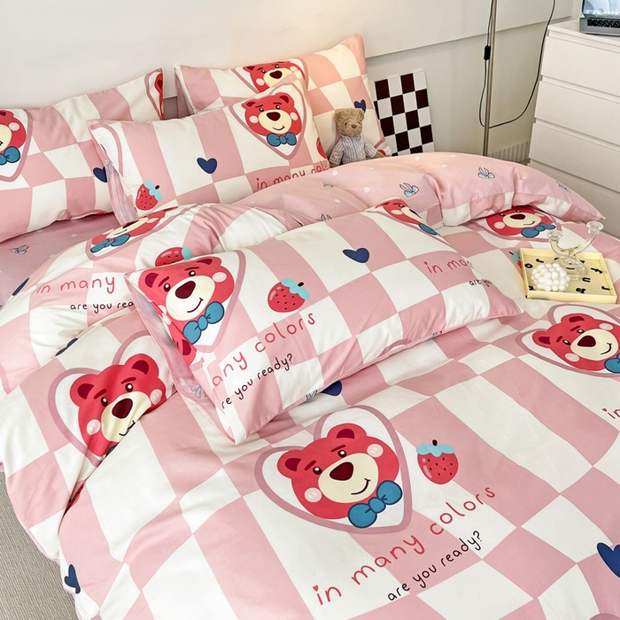 91家纺网 家纺一手货源 找家纺 西引力 2024新款全棉印花单被套 害羞熊