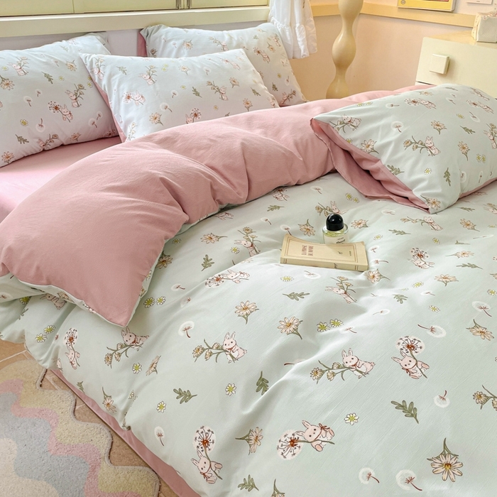 91家纺网 家纺一手货源 找家纺 玉海棠 2024新款AB版软糯针织棉印花四件套 彼得兔-