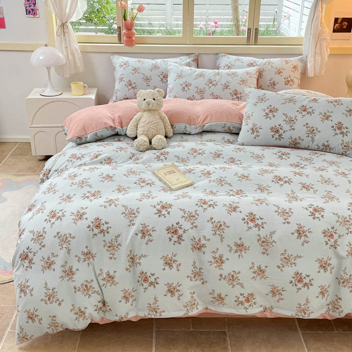 91家纺网 家纺一手货源 找家纺 玉海棠 2024新款AB版软糯针织棉印花四件套 芙曼-绿-