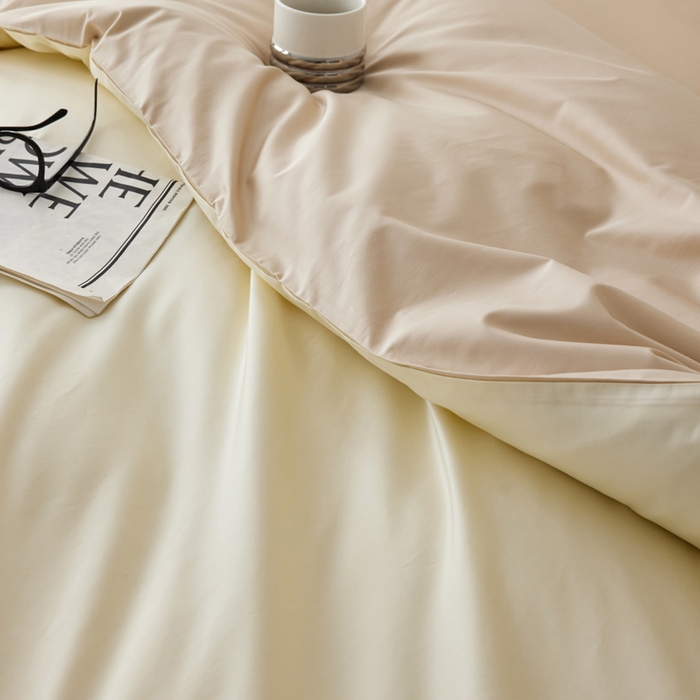 91家纺网 家纺一手货源 找家纺 安莱生活 2024新款100s全棉贡缎四件套 月光白-棕灰