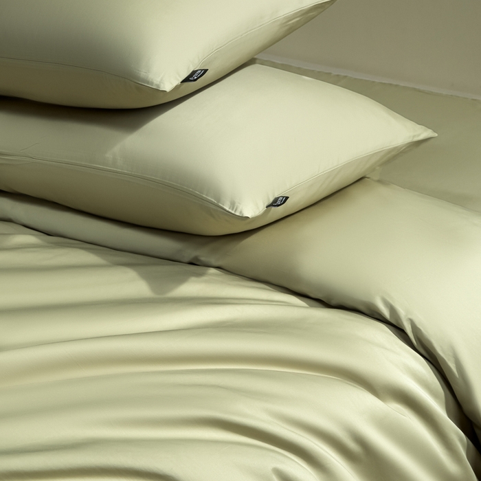 91家纺网 家纺一手货源 找家纺 安莱生活 2024新款100s全棉贡缎四件套 草绿