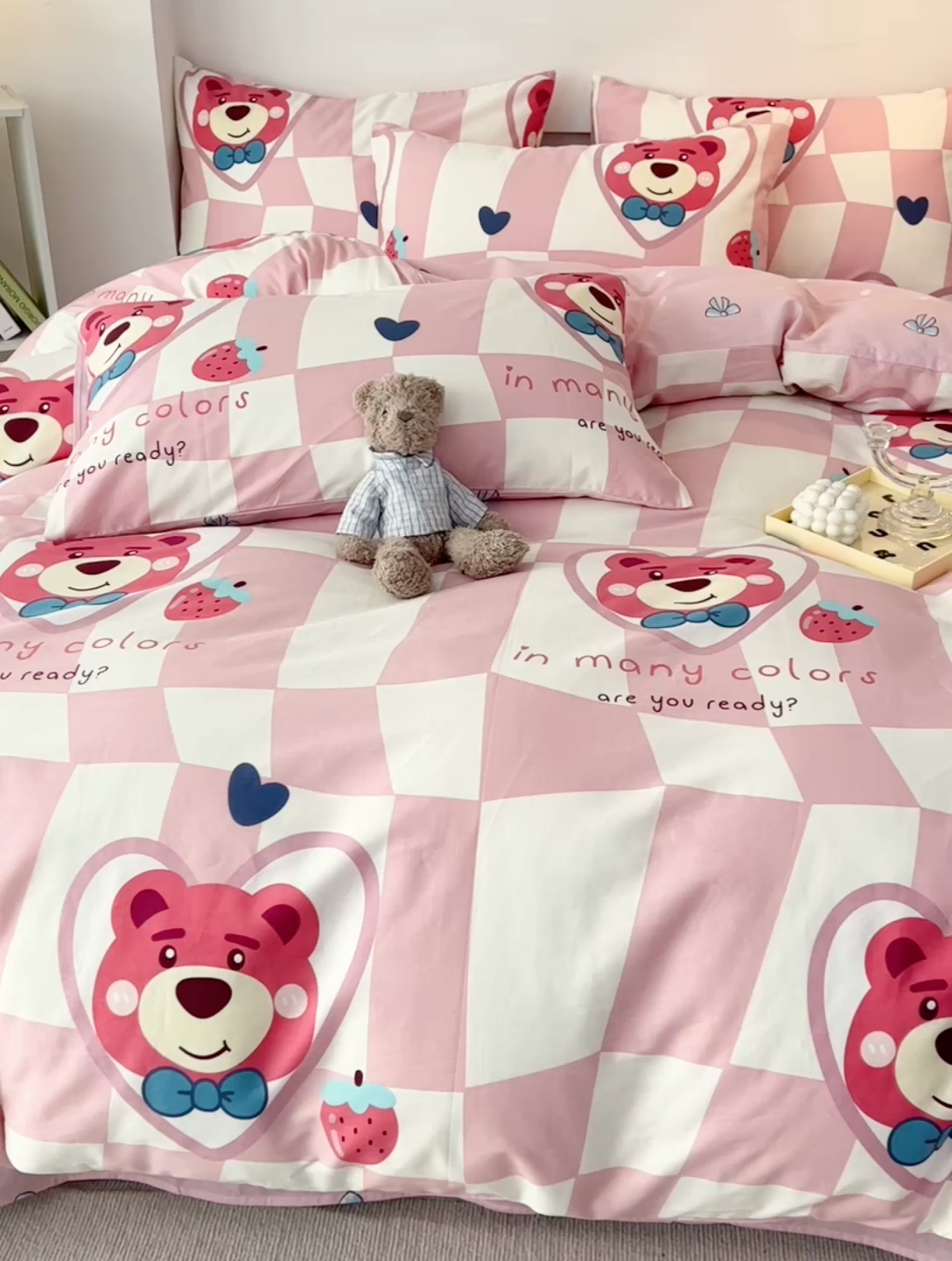 91家纺网 家纺一手货源 找家纺 西引力 2024新款全棉印花单被套 害羞熊