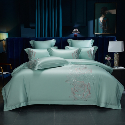 美娘阁2025新款双股长绒棉居家款四件套 玫瑰园  水杉绿
