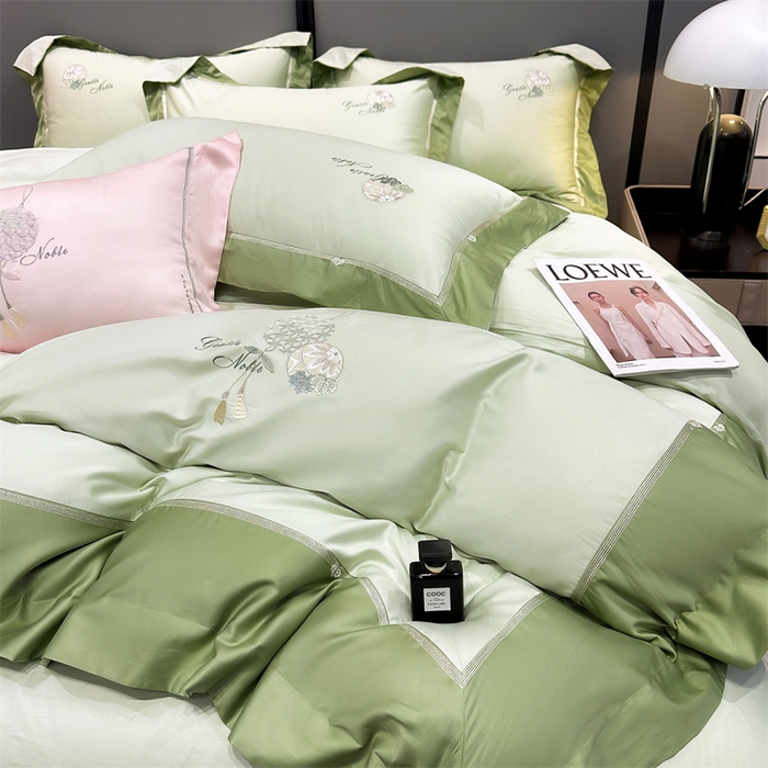 91家纺网 家纺一手货源 找家纺 美娘阁2025新款双股长绒棉居家款四件套 凯瑟琳-云瓷青