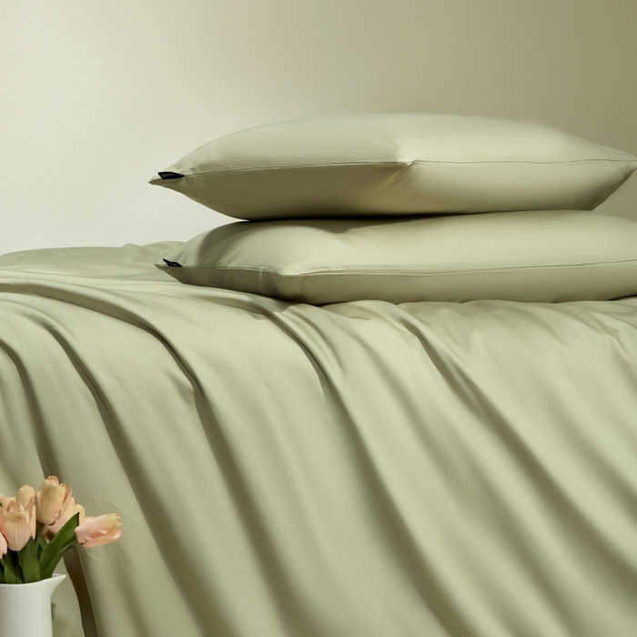 91家纺网 家纺一手货源 找家纺 安莱生活 2024新款100s全棉贡缎四件套 草绿