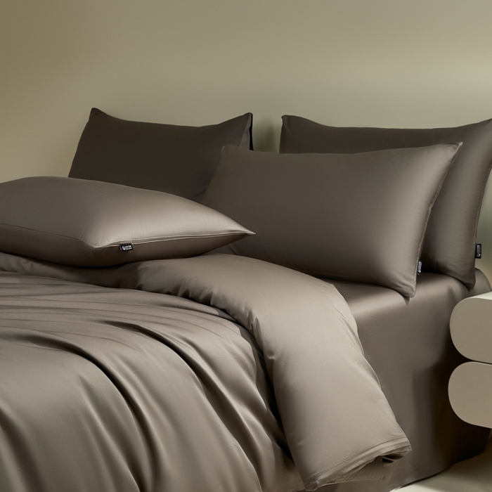 91家纺网 家纺一手货源 找家纺 安莱生活 2024新款100s全棉贡缎四件套 咖啡