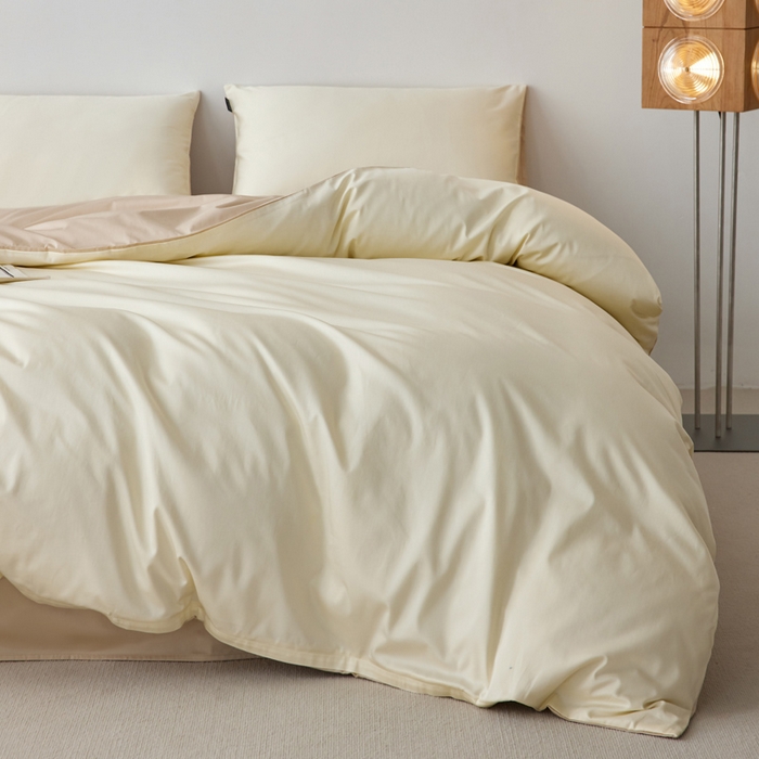 91家纺网 家纺一手货源 找家纺 安莱生活 2024新款100s全棉贡缎四件套 月光白-棕灰