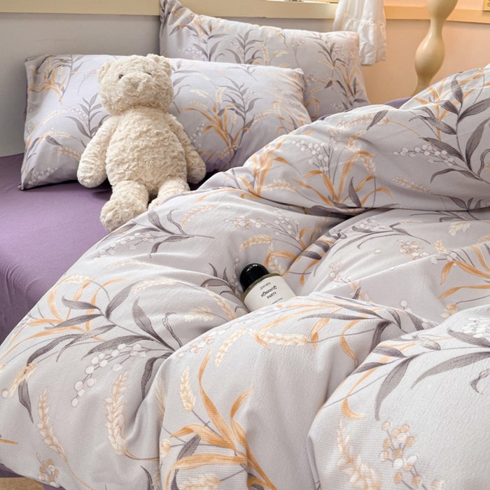 91家纺网 家纺一手货源 找家纺 玉海棠 2024新款AB版软糯针织棉印花四件套 大麦-紫-