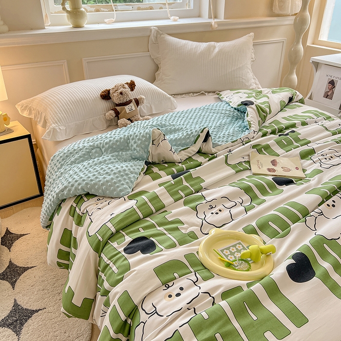 91家纺网 家纺一手货源 找家纺 居易简 2025新款水洗棉双层纱豆豆绒被被子被芯冬被春秋被豆豆被加绒直播  皮皮狗