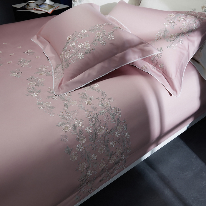 91家纺网 家纺一手货源 找家纺 美娘阁2025新款双股长绒棉居家款四件套 妍+豆沙粉