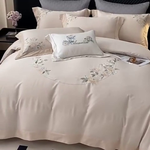 91家纺网 家纺一手货源 找家纺 美娘阁 2025新款双股天丝棉居家款四件套 兰亭序-艾米金