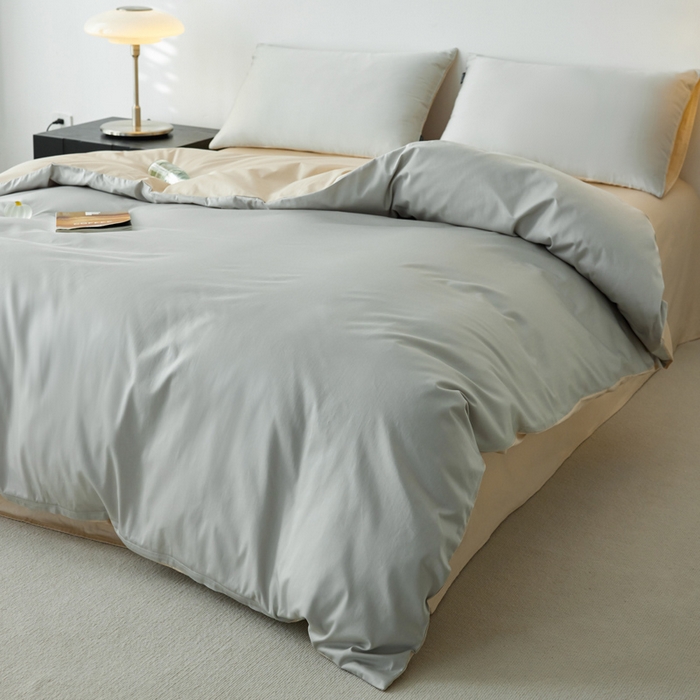 91家纺网 家纺一手货源 找家纺 安莱生活 2024新款100s全棉贡缎四件套 高级灰-棕灰