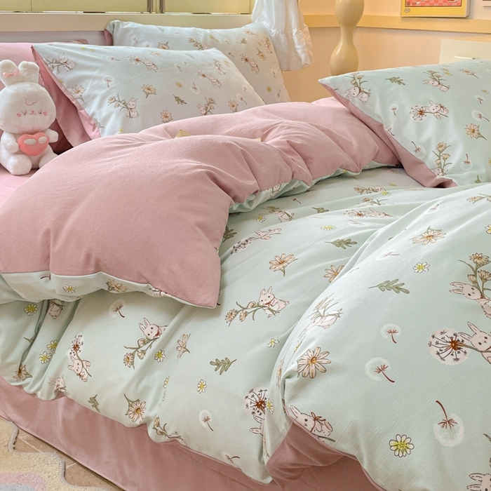 91家纺网 家纺一手货源 找家纺 玉海棠 2024新款AB版软糯针织棉印花四件套 彼得兔-