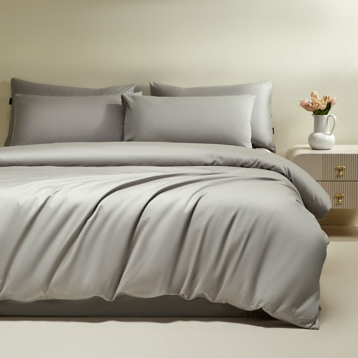 91家纺网 家纺一手货源 找家纺 安莱生活 2024新款100s全棉贡缎四件套 银灰